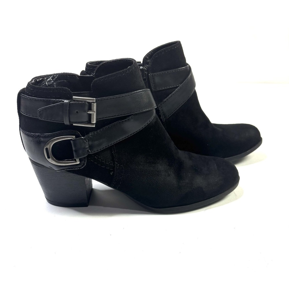 Indigo Rd Ankle Boots Womens Size 7M Black Suede Buckle Strap Block Heel Booties